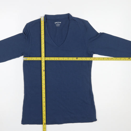 Orvis Women's Blue V-Neck Long Sleeve Cotton Modal Top Size S