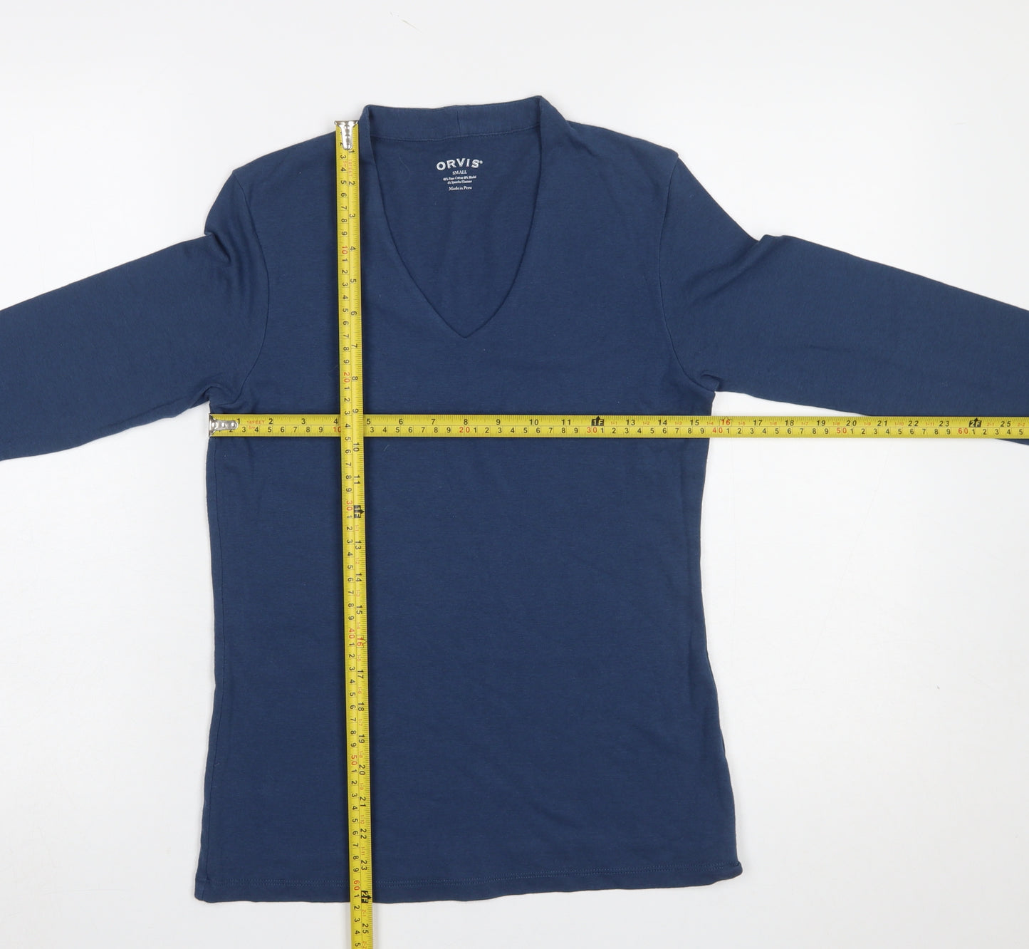 Orvis Women's Blue V-Neck Long Sleeve Cotton Modal Top Size S