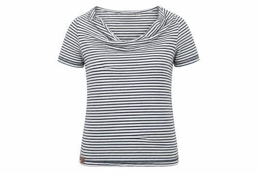 Front view of Regatta Women Blue Striped Cowl Neck Short Sleeve T-Shirt, size 12