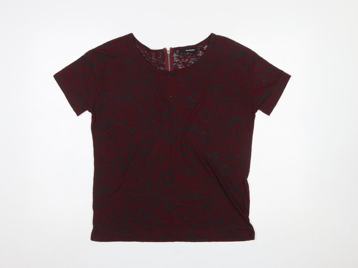 The Kooples Women's Red Slim Fit Zip Back Short Sleeve T-Shirt S
