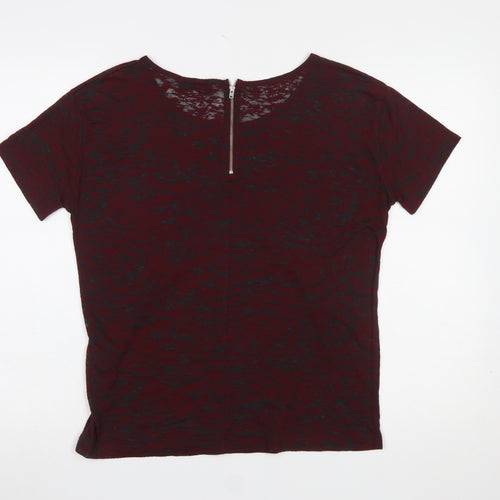 The Kooples Women's Red Slim Fit Zip Back Short Sleeve T-Shirt S