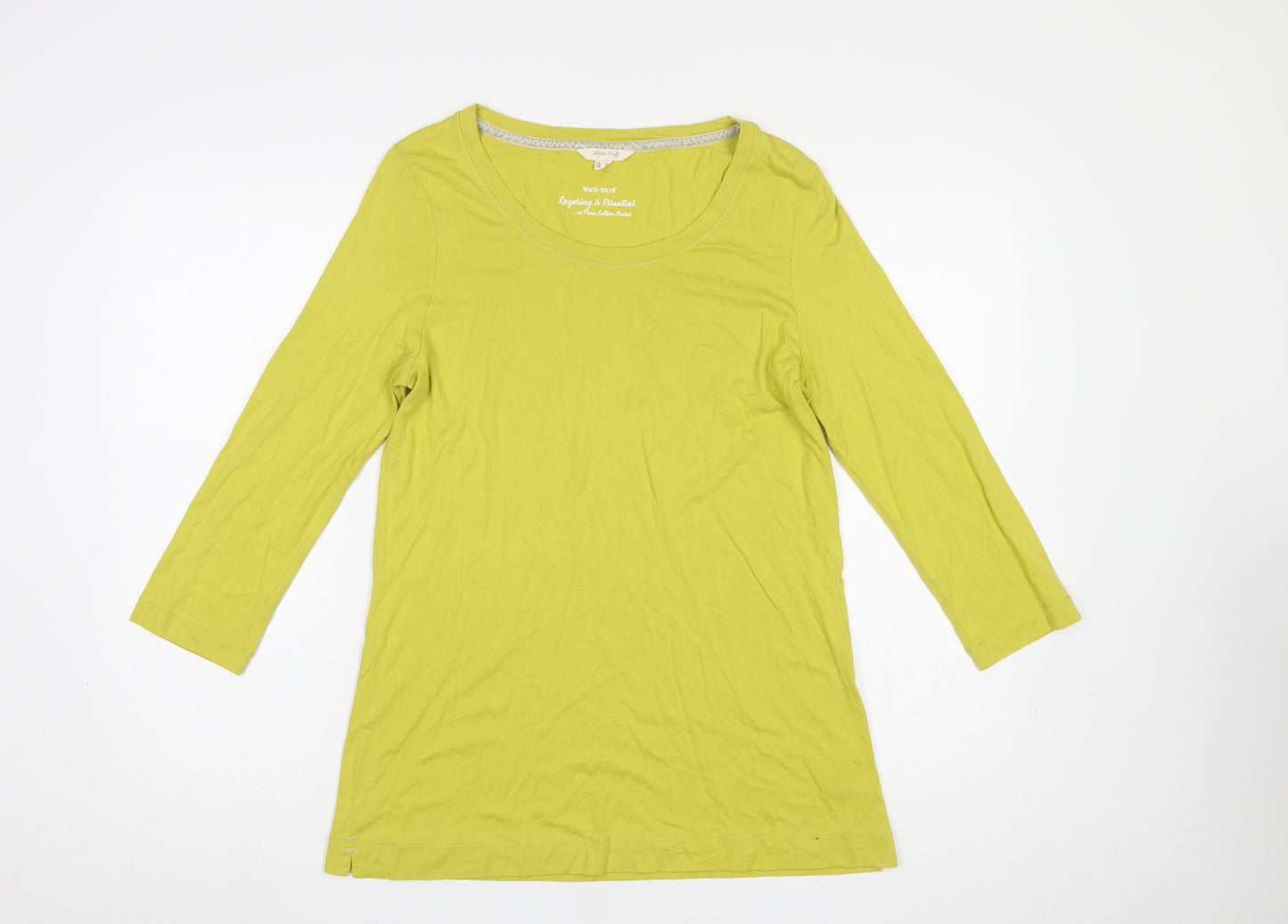White Stuff Womens Yellow 3/4 Sleeve Cotton Modal T-Shirt Size 14