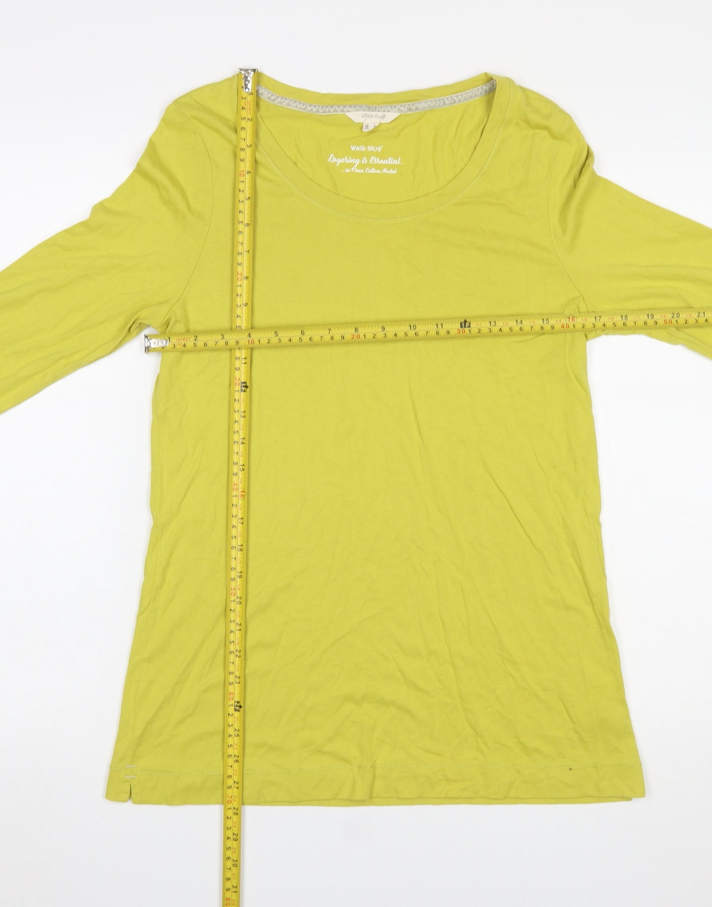 White Stuff Womens Yellow 3/4 Sleeve Cotton Modal T-Shirt Size 14