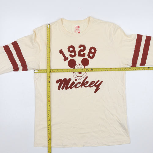 Uniqlo Women Ivory Mickey Mouse 3/4 Sleeve Cotton T-Shirt Size M