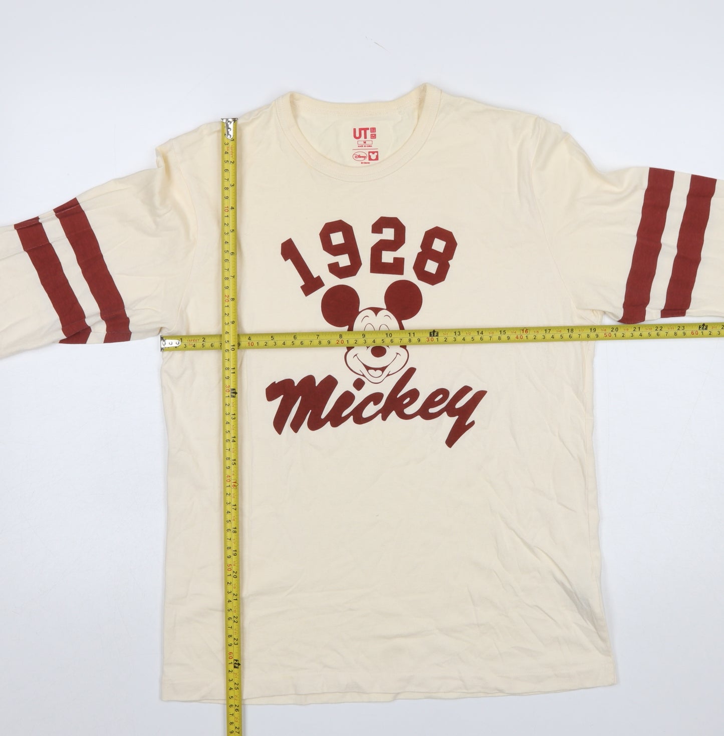 Uniqlo Women Ivory Mickey Mouse 3/4 Sleeve Cotton T-Shirt Size M