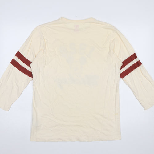 Uniqlo Women Ivory Mickey Mouse 3/4 Sleeve Cotton T-Shirt Size M
