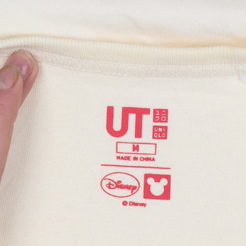 Uniqlo Women Ivory Mickey Mouse 3/4 Sleeve Cotton T-Shirt Size M