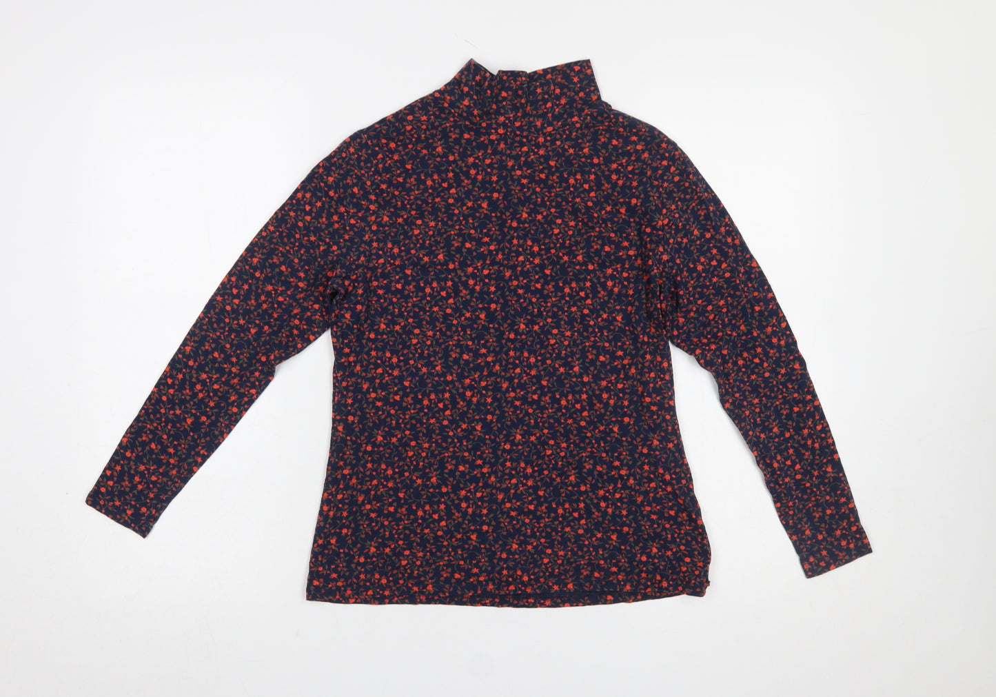 Marks and Spencer Women’s Blue Floral Mock Neck Long Sleeve Jersey Top Size 12