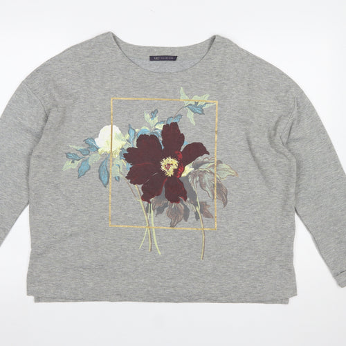 Marks and Spencer Women's Grey Floral Long Sleeve Jersey T-Shirt Size 14