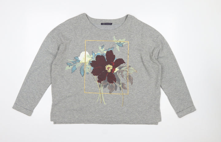 Marks and Spencer Women's Grey Floral Long Sleeve Jersey T-Shirt Size 14