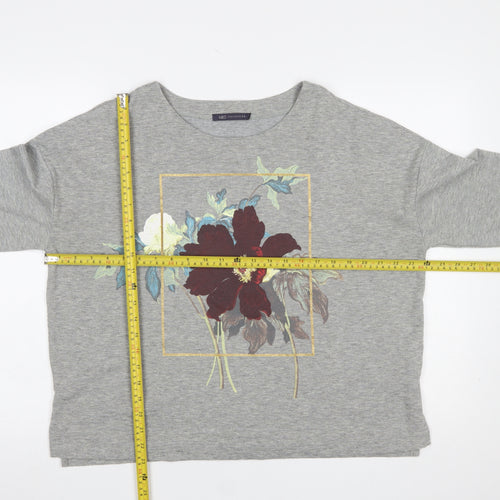 Marks and Spencer Women's Grey Floral Long Sleeve Jersey T-Shirt Size 14