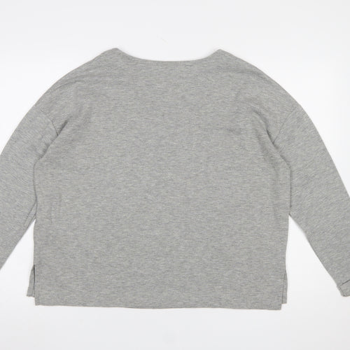 Marks and Spencer Women's Grey Floral Long Sleeve Jersey T-Shirt Size 14