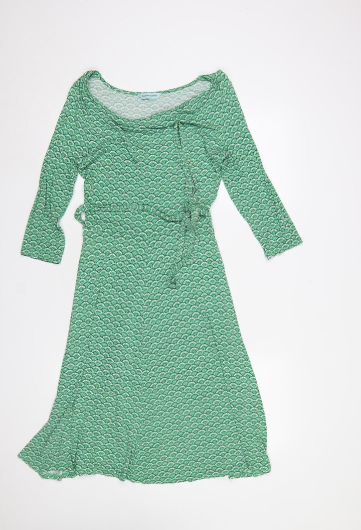 Dickins & Jones Womens Green Geometric Midi Wrap Dress Size 10