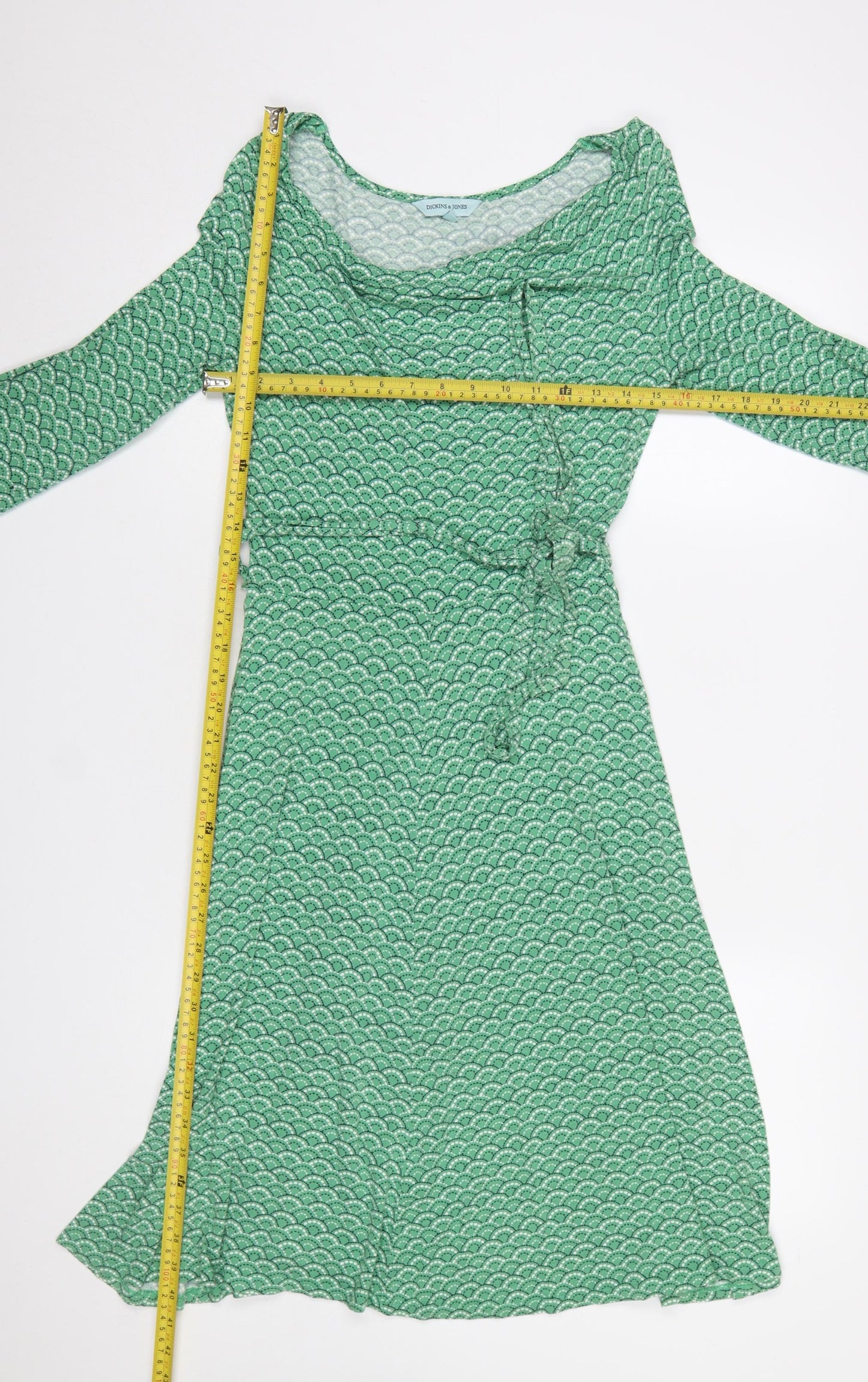 Dickins & Jones Womens Green Geometric Midi Wrap Dress Size 10