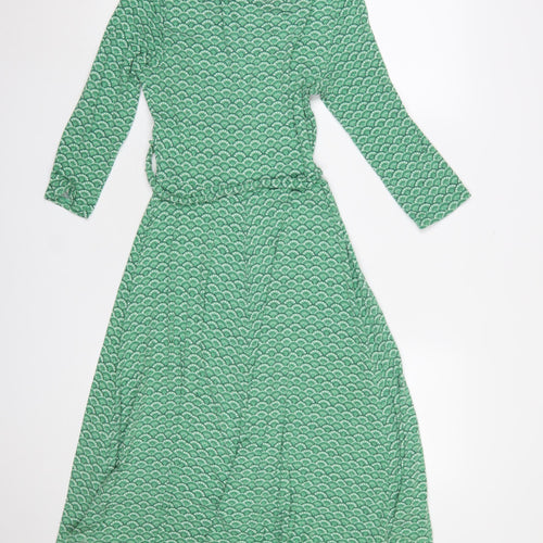Dickins & Jones Womens Green Geometric Midi Wrap Dress Size 10