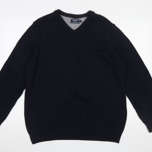 Maine New England Men's Blue Cotton V-Neck Jumper L