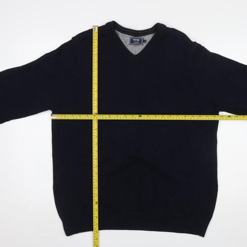 Maine New England Men's Blue Cotton V-Neck Jumper L