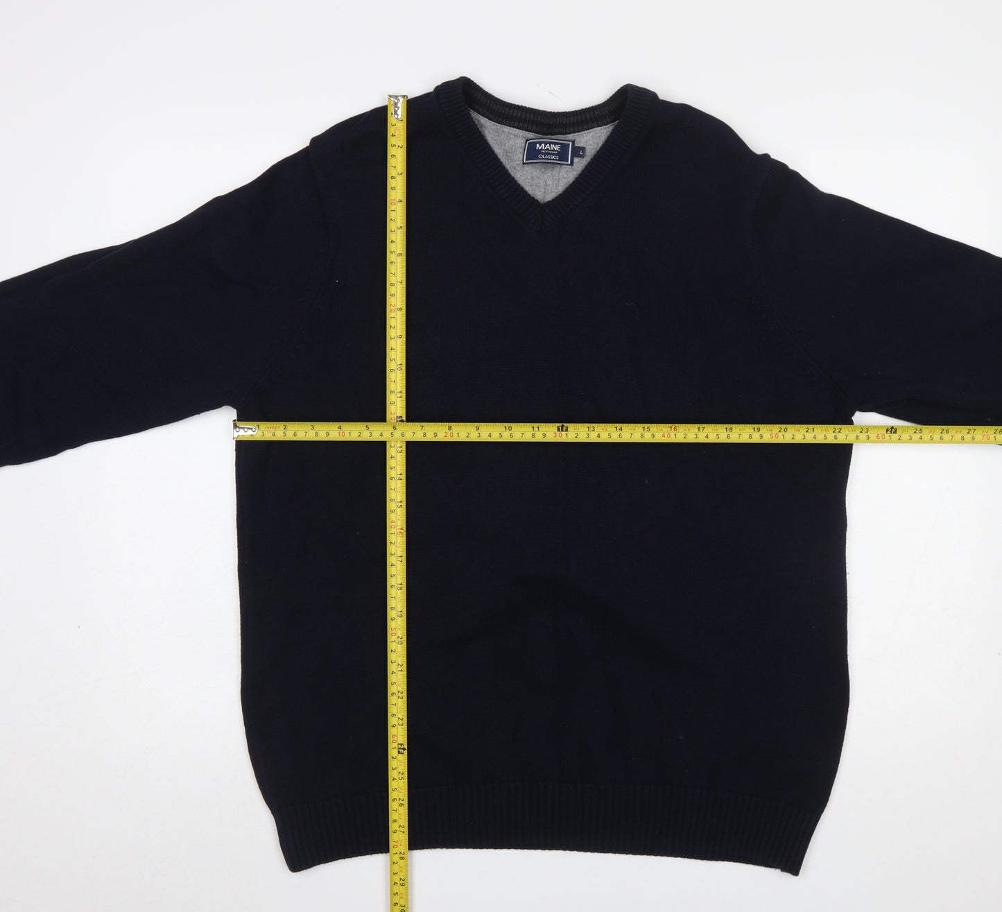 Maine New England Men's Blue Cotton V-Neck Jumper L