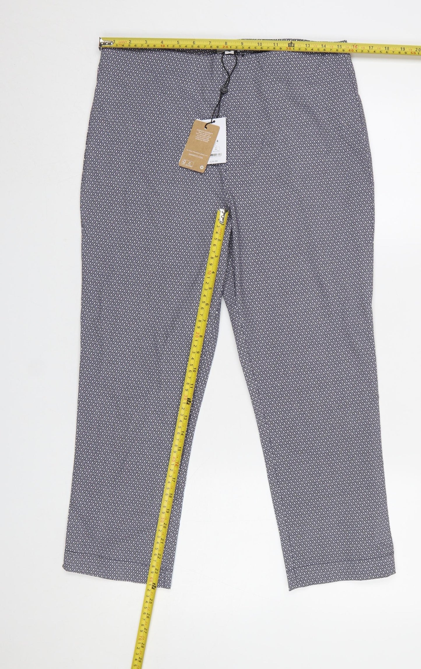 M&Co Womens Blue Geometric Stretch Cropped Trousers Size 14