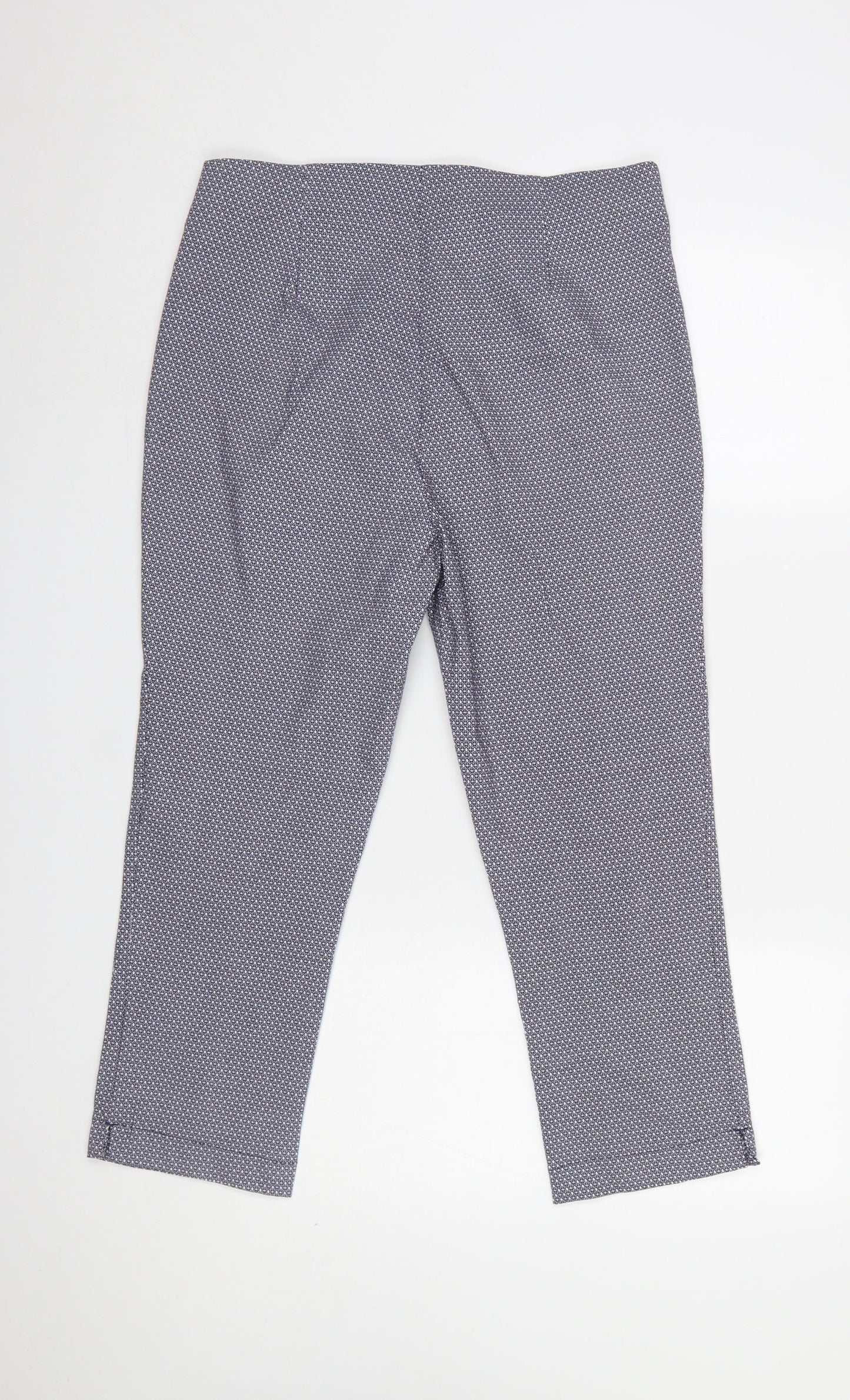 M&Co Womens Blue Geometric Stretch Cropped Trousers Size 14