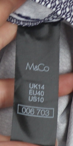 M&Co Womens Blue Geometric Stretch Cropped Trousers Size 14