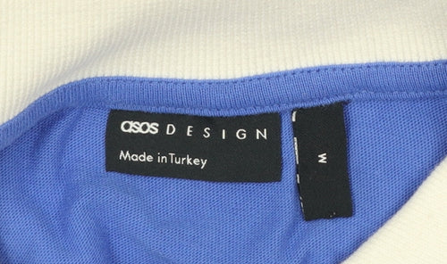 ASOS DESIGN Women Blue Colourblock Polo Shirt M Casual Cotton