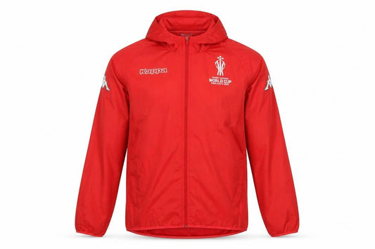 Front view of Kappa Men’s Red Rugby League World Cup 2021 Windbreaker Jacket, size S