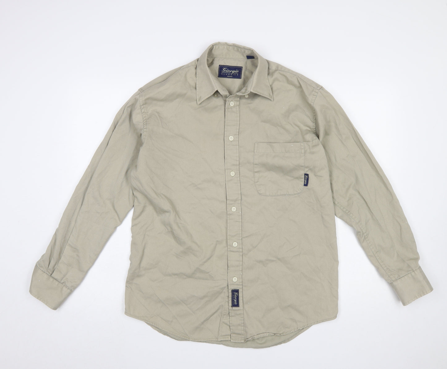 Giorgio Classics Mens Beige Long Sleeve Button-Up Shirt Size M