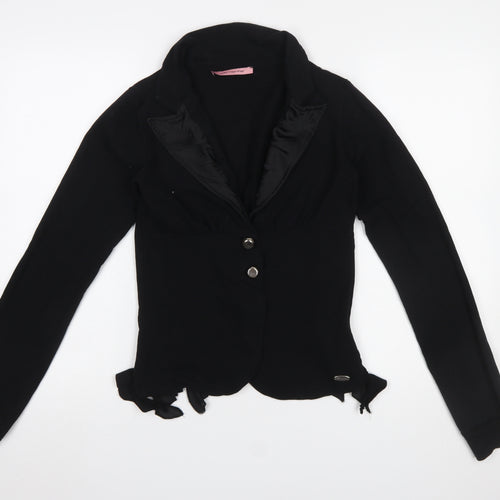 Fornarina Womens Black Wrap Ruffle Blouse M Long Sleeve Classic Workwear