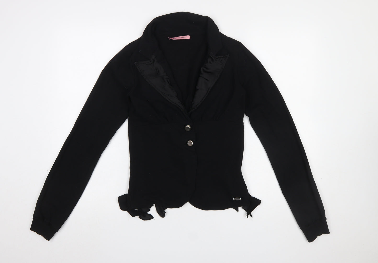 Fornarina Womens Black Wrap Ruffle Blouse M Long Sleeve Classic Workwear