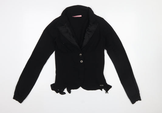 Fornarina Womens Black Wrap Ruffle Blouse M Long Sleeve Classic Workwear