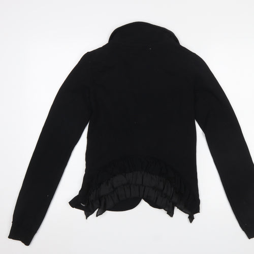 Fornarina Womens Black Wrap Ruffle Blouse M Long Sleeve Classic Workwear