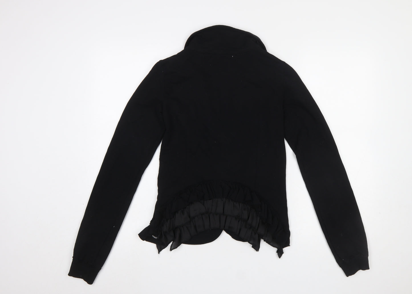 Fornarina Womens Black Wrap Ruffle Blouse M Long Sleeve Classic Workwear