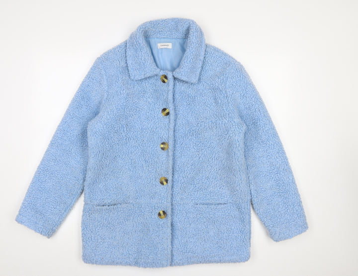 Damart Women Blue Fleece Mid-Length Button Coat Size S