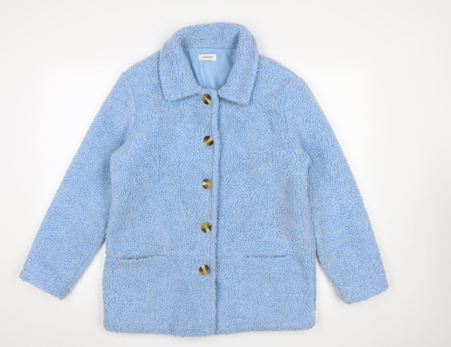 Damart Women Blue Fleece Mid-Length Button Coat Size S