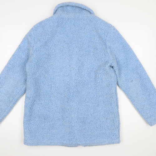 Damart Women Blue Fleece Mid-Length Button Coat Size S