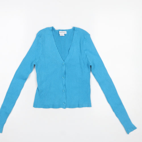 Urban Revivo Women's Blue Ribbed V-Neck Cardigan Size 8