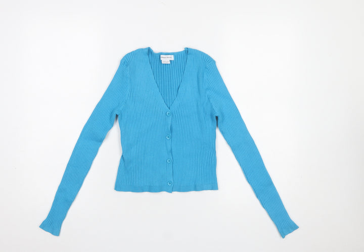 Urban Revivo Women's Blue Ribbed V-Neck Cardigan Size 8