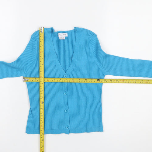 Urban Revivo Women's Blue Ribbed V-Neck Cardigan Size 8
