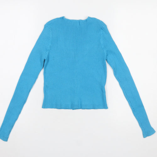 Urban Revivo Women's Blue Ribbed V-Neck Cardigan Size 8