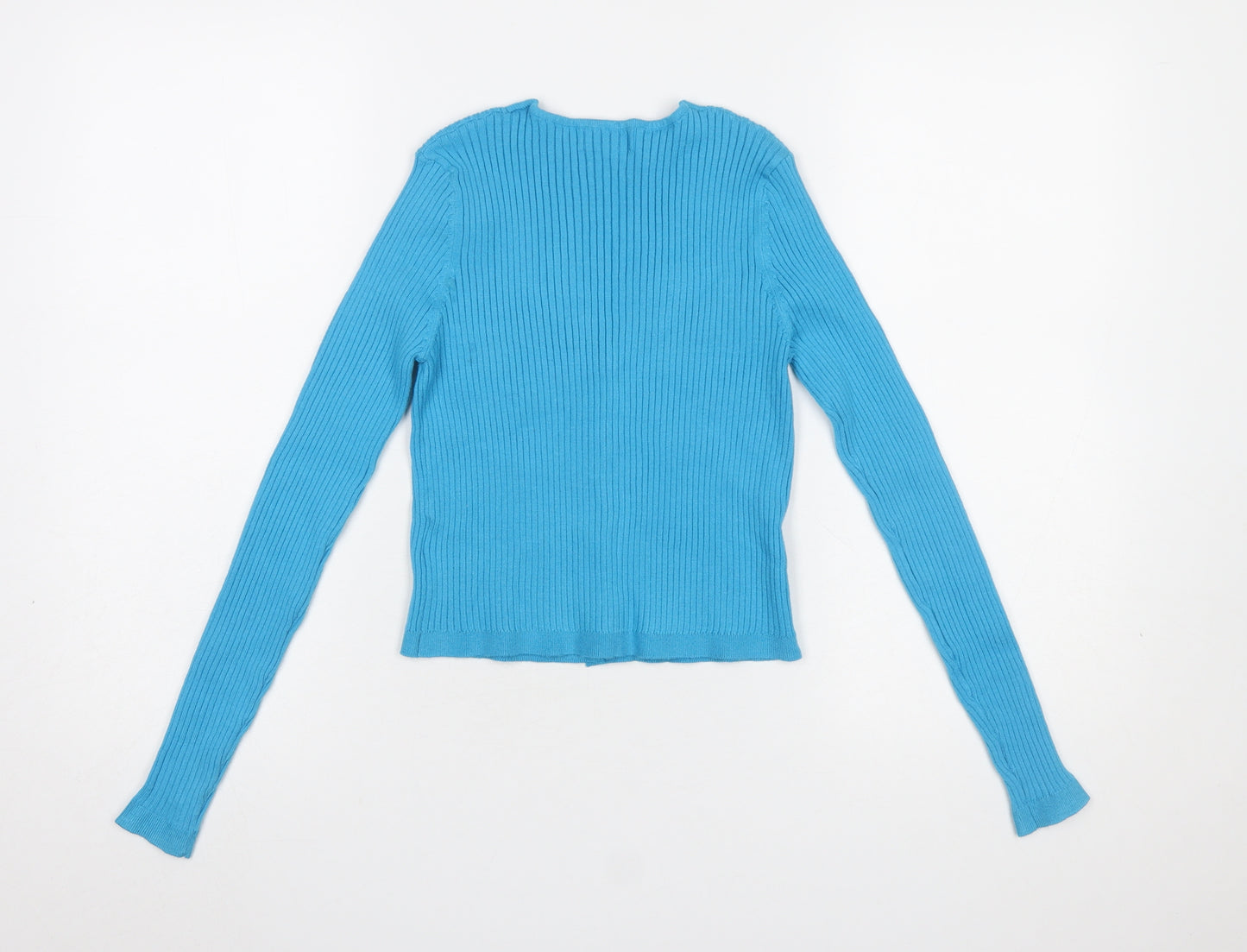 Urban Revivo Women's Blue Ribbed V-Neck Cardigan Size 8