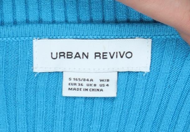 Urban Revivo Women's Blue Ribbed V-Neck Cardigan Size 8