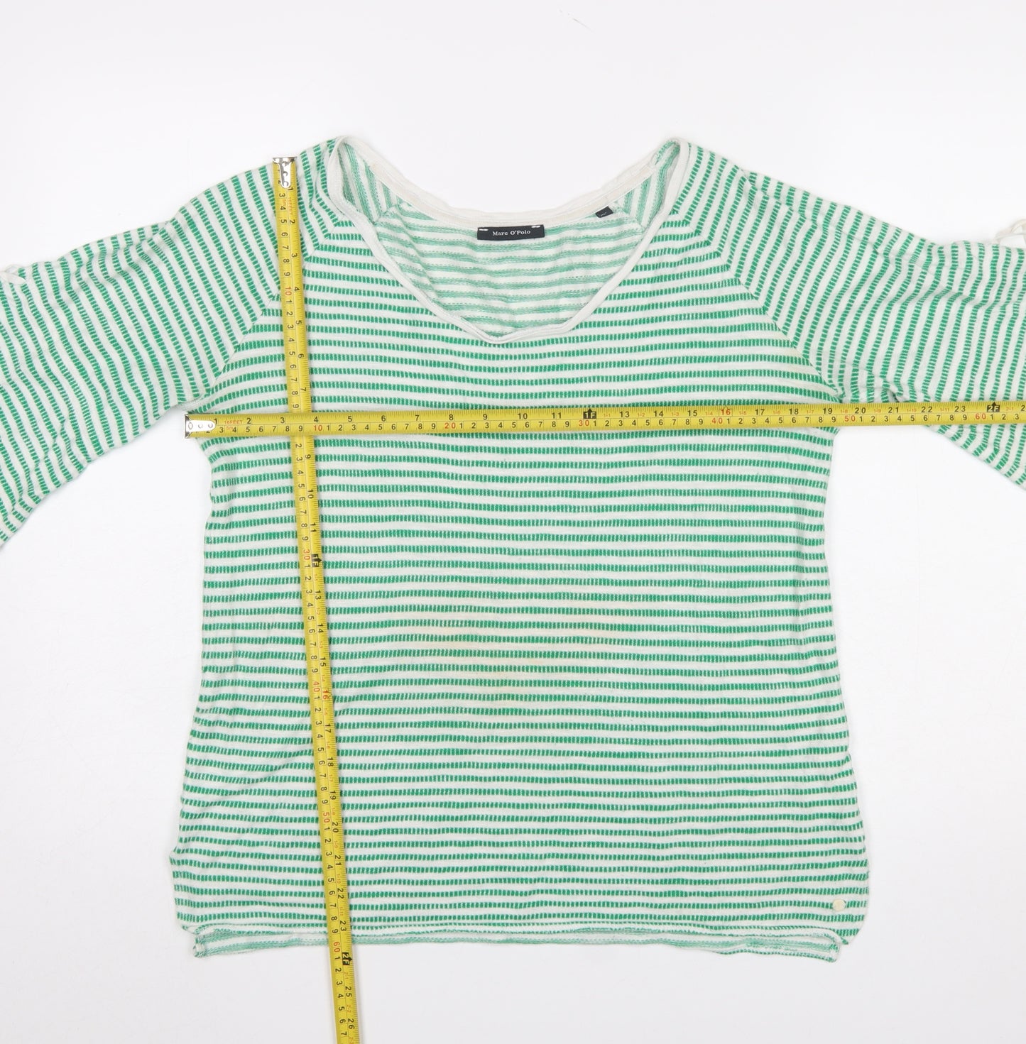 Marc O'Polo Women's Green Striped 3/4 Sleeve Cotton Linen T-Shirt Size S