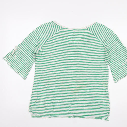 Marc O'Polo Women's Green Striped 3/4 Sleeve Cotton Linen T-Shirt Size S