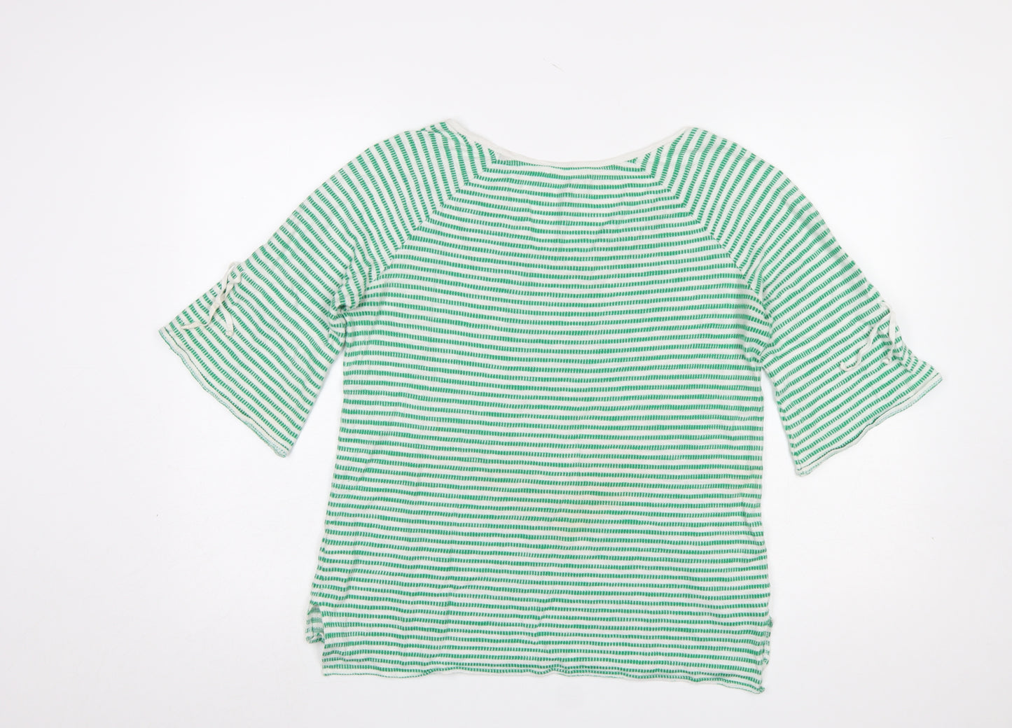 Marc O'Polo Women's Green Striped 3/4 Sleeve Cotton Linen T-Shirt Size S
