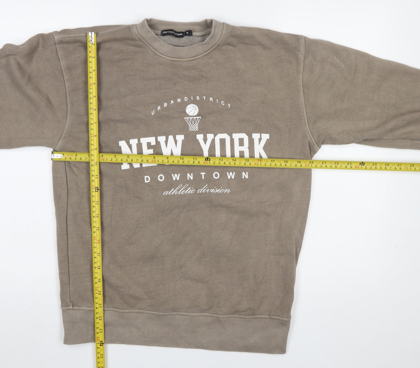 PrettyLittleThing Women Beige New York Downtown Sweatshirt Size S