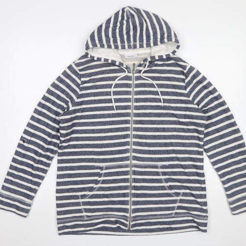 Yessica C&A Women Blue White Striped Full Zip Hoodie XL