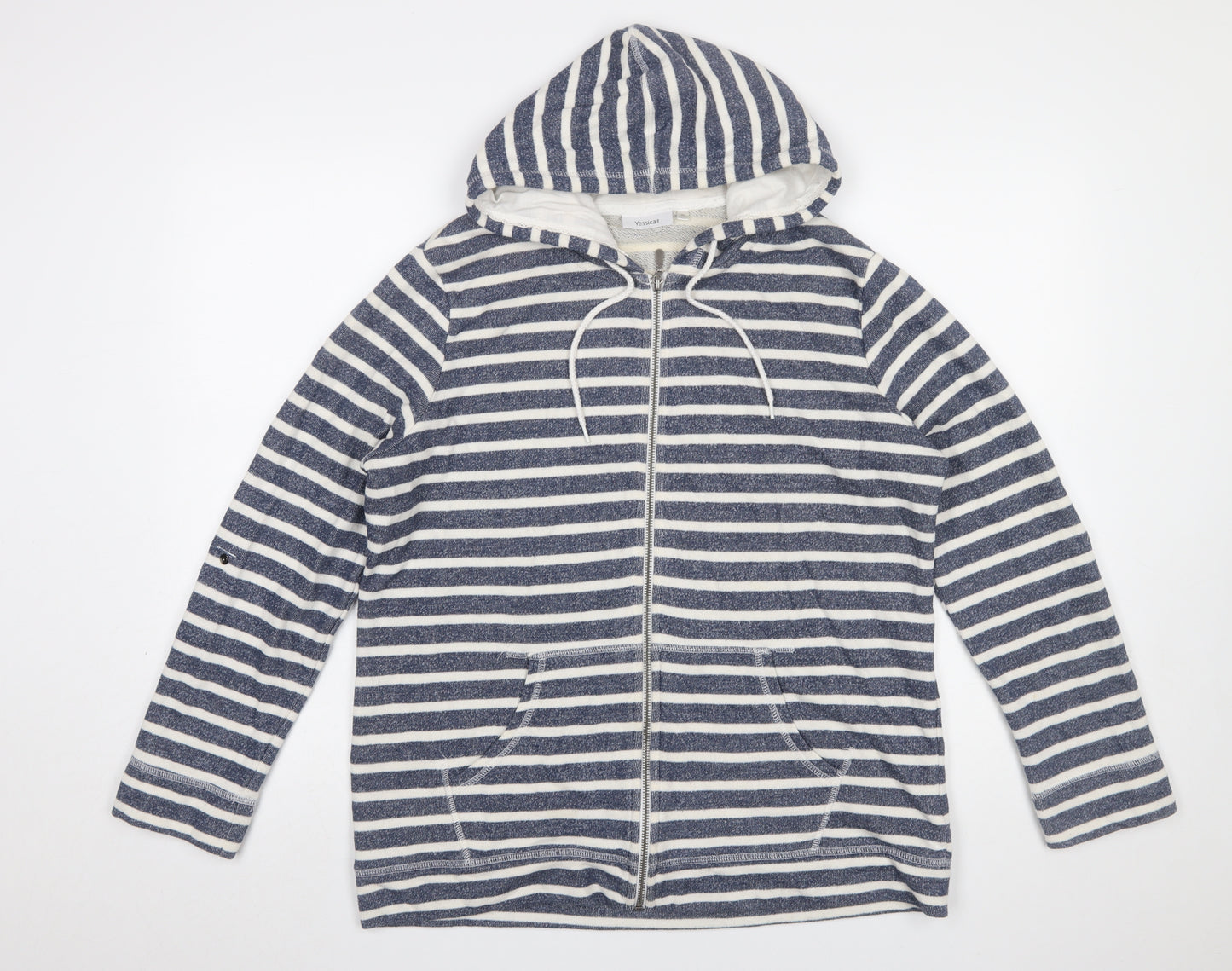 Yessica C&A Women Blue White Striped Full Zip Hoodie XL