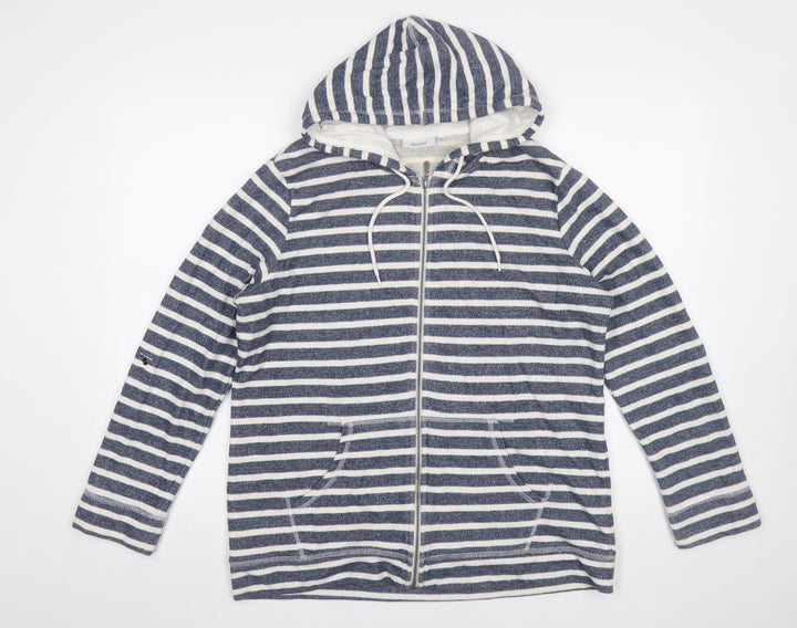 Yessica C&A Women Blue White Striped Full Zip Hoodie XL