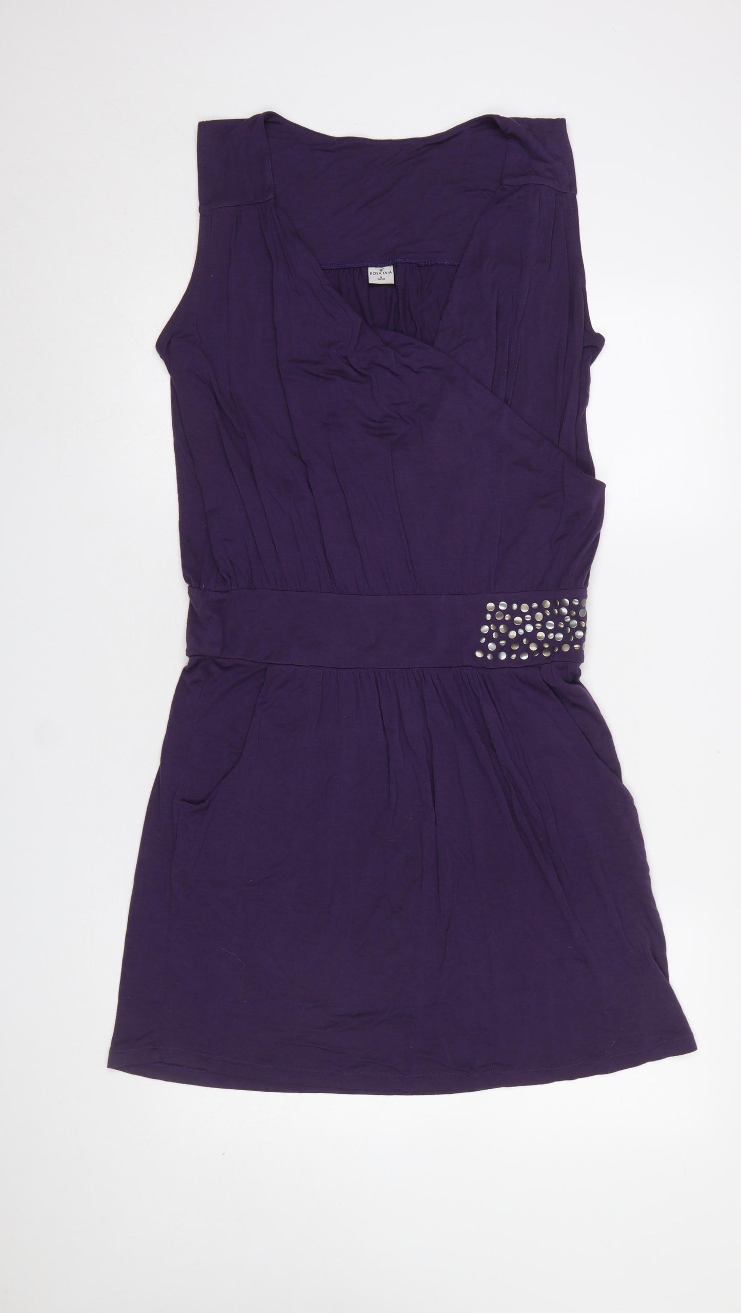 Rosa Faia Womens Purple S 10 Wrap Mini Dress Beaded Waist Viscose Blend
